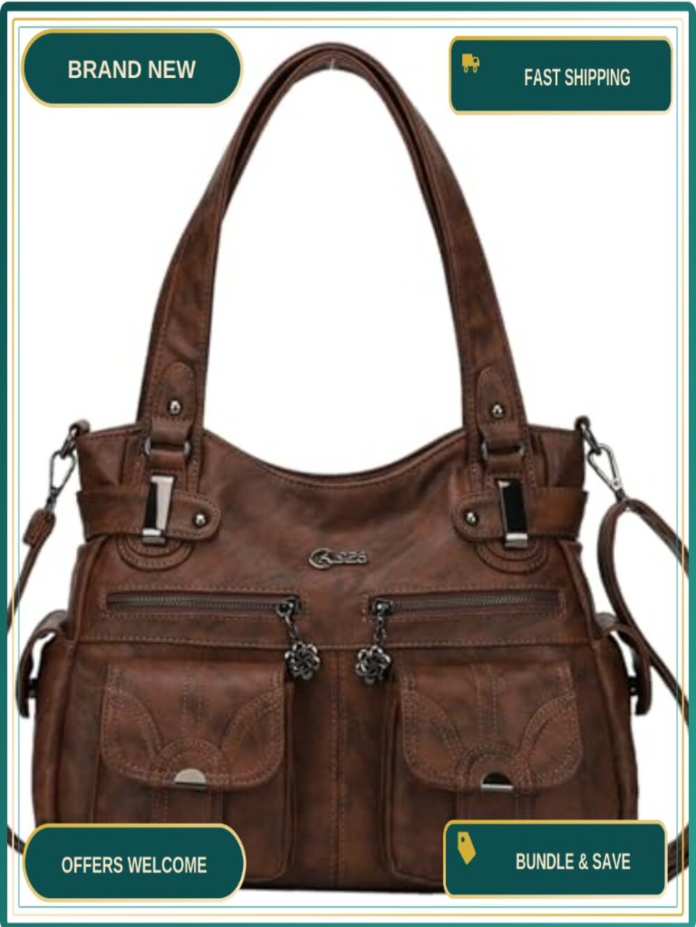 Large Hobo Tote PU Leather Shoulder Bag Multi-Pocket Crossbody Purse